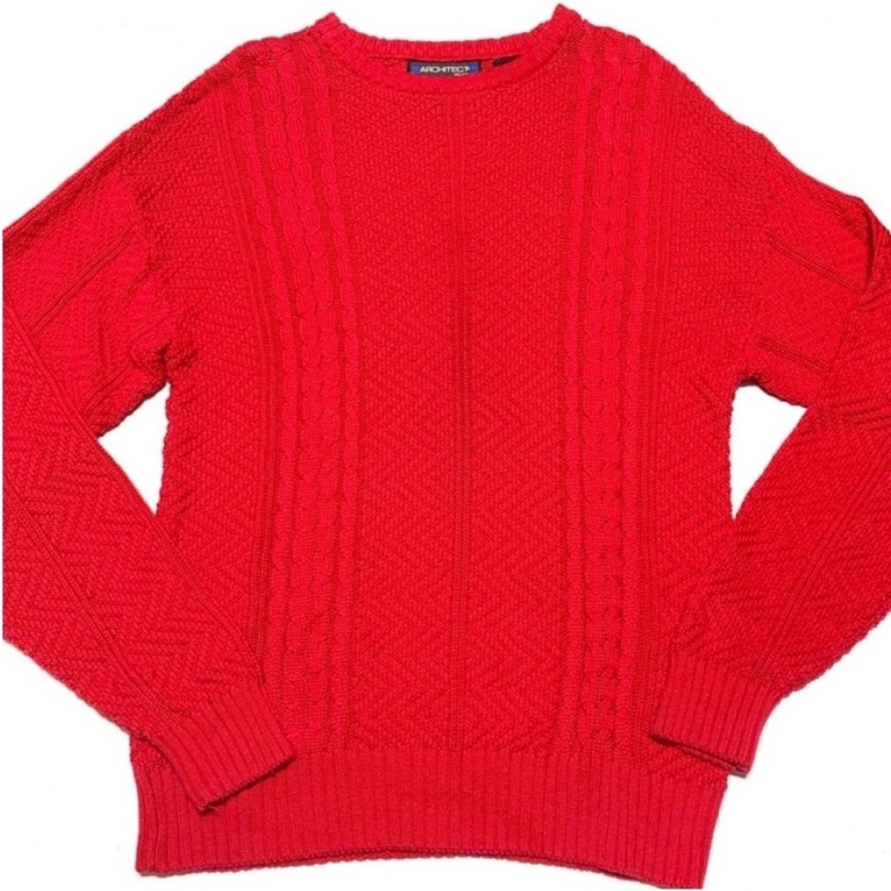 SHOP CLOSING! Vintage 90s Architect Red Cotton Cable Knit Sweater